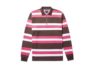 Noah Long Sleeve Striped Zip Polo "Pink"