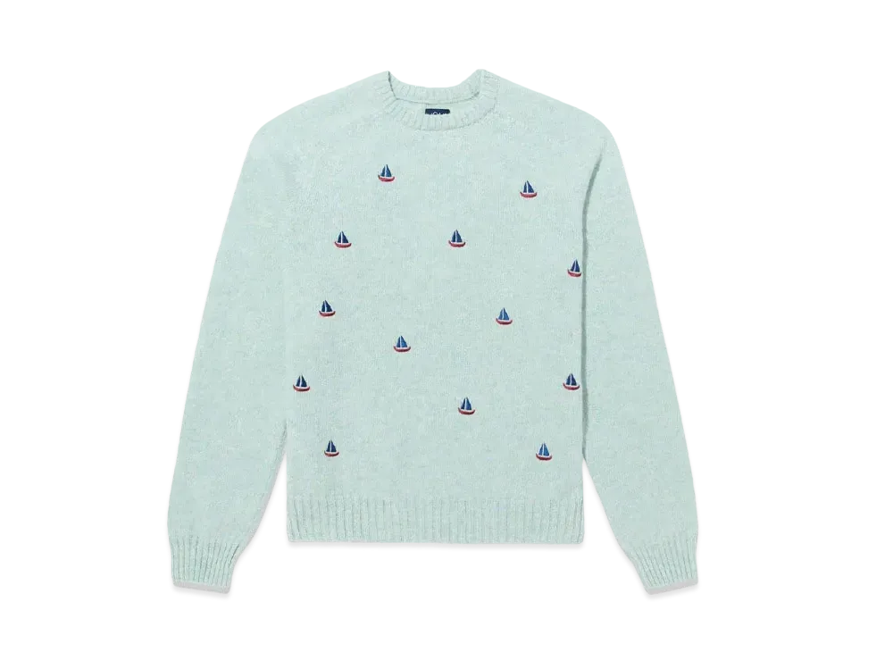 Noah Embroidered Shetland Sweater "Seafoam"