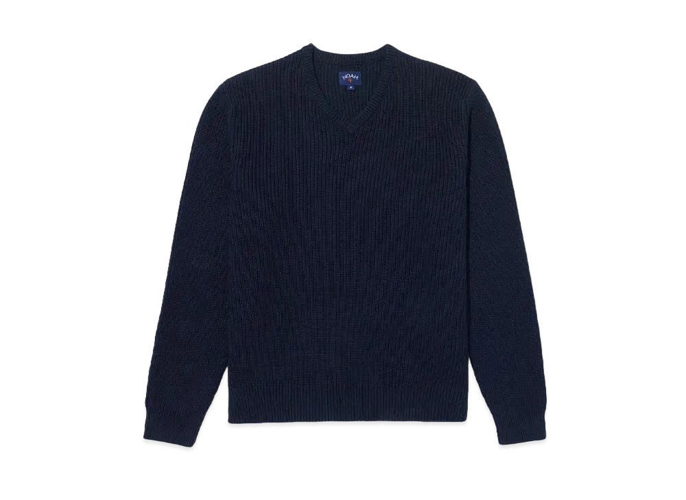 Noah V-Neck Shaker Stitch Sweater "Navy"