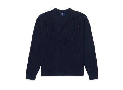 Noah V-Neck Shaker Stitch Sweater "Navy"