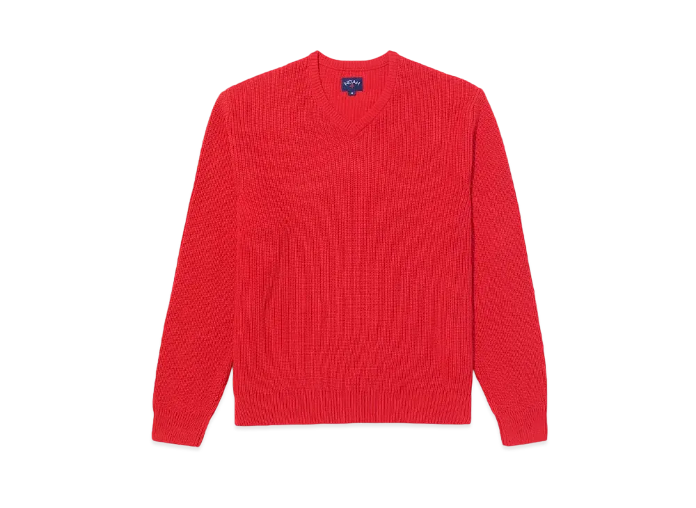 Noah V-Neck Shaker Stitch Sweater "Red"