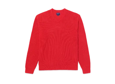 Noah V-Neck Shaker Stitch Sweater "Red"