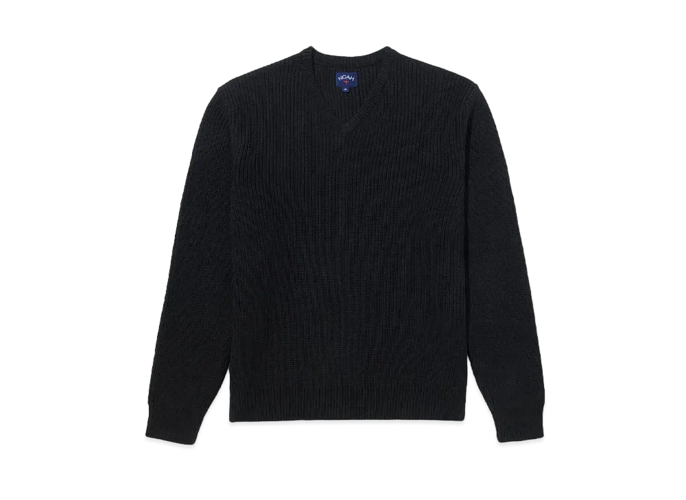 Noah V-Neck Shaker Stitch Sweater "Black"