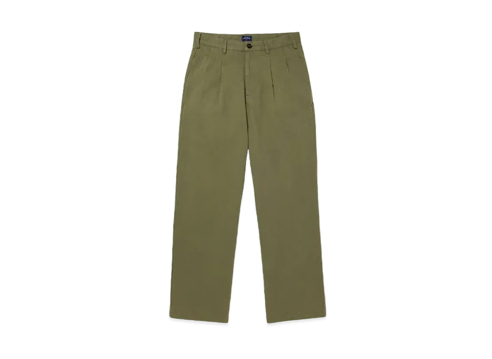 Noah Classic Double-Pleat Herringbone Pant "Army Green"