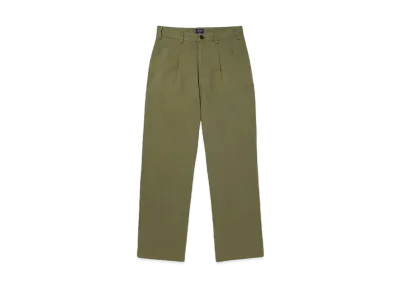 Noah Classic Double-Pleat Herringbone Pant "Army Green"