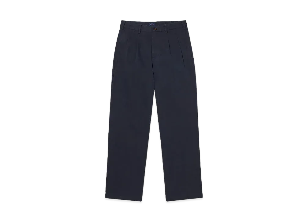 Noah Classic Double-Pleat Herringbone Pant "Navy"