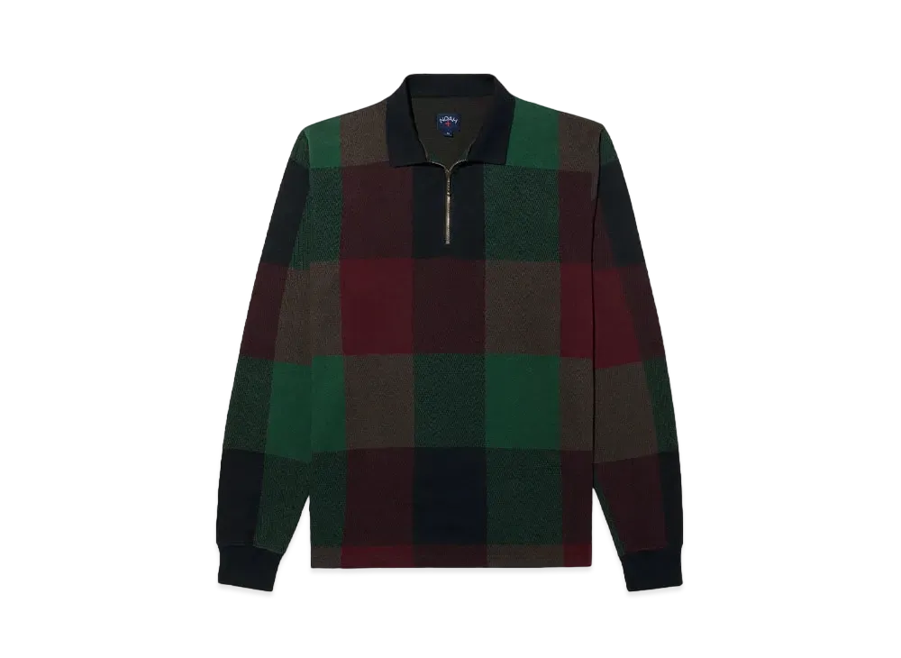 Noah Buffalo Plaid Zip Polo "Navy/Burgundy/Green"
