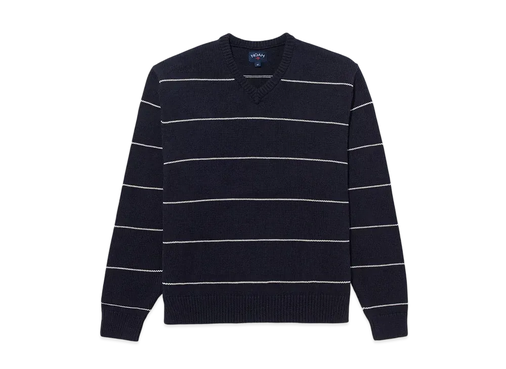 Noah Striped V-Neck Sweater "Navy/White"