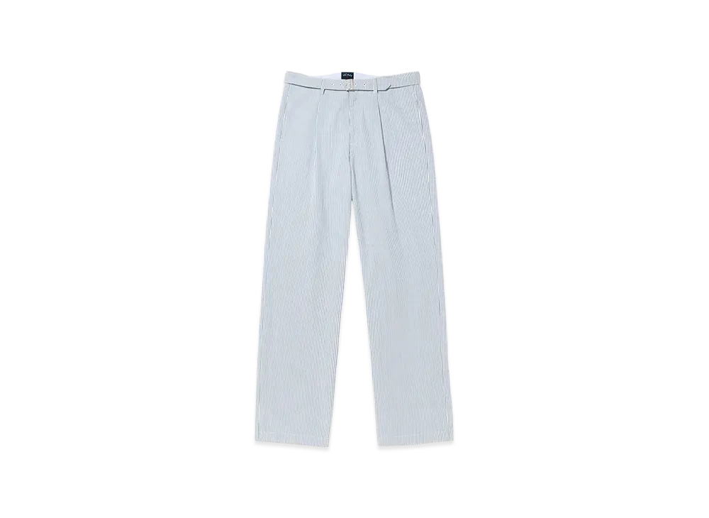 Noah Seersucker Belted Double-Pleat Trousers "Blue/White"