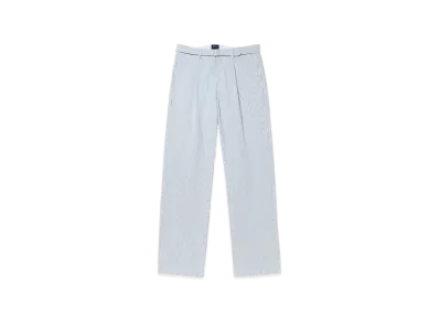 Noah Seersucker Belted Double-Pleat Trousers "Blue/White"