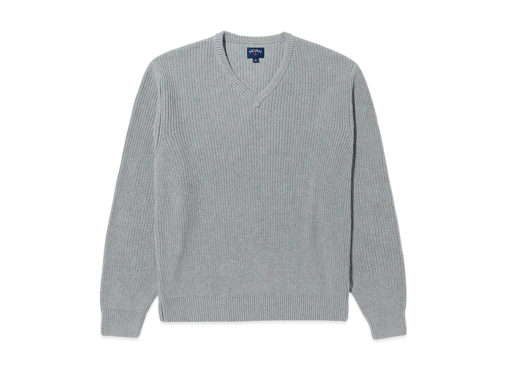 Noah V-Neck Shaker Stitch Sweater "Hether Grey"