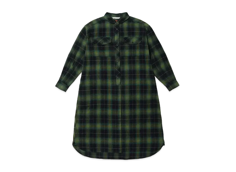 NANGA Women's Fade Plaid Camp Shirt Dress "Green"