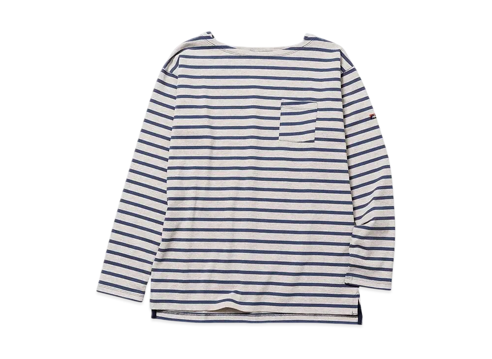 NANGA Eco Hybrid Loose Fit Border L/S Tee W(Women) "Oatmeal/Navy"