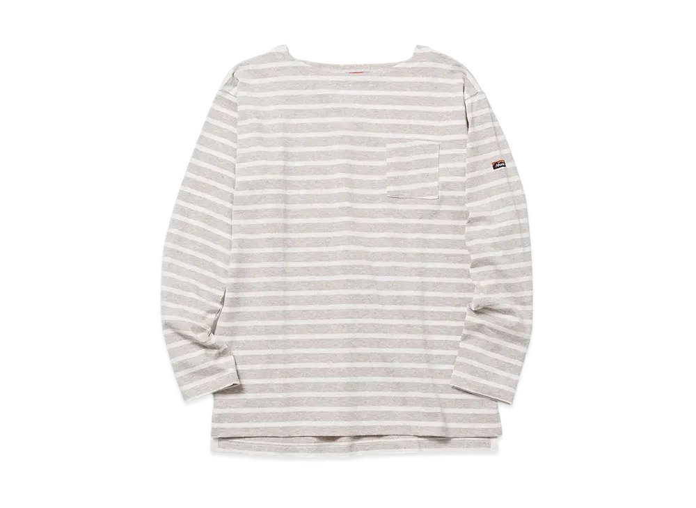 NANGA Eco Hybrid Loose Fit Border L/S Tee W(Women) "Oatmeal/White"