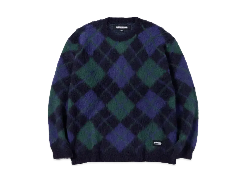 NEIGHBORHOOD Argyle Pattern Mohair Sweater "Navy"