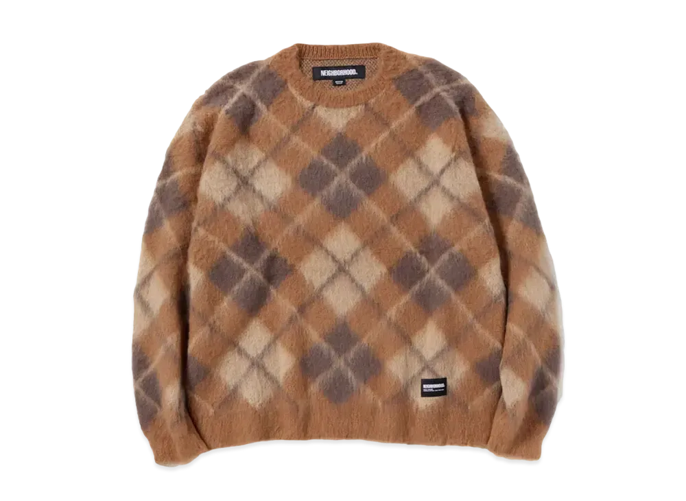 NEIGHBORHOOD Argyle Pattern Mohair Sweater "Khaki"