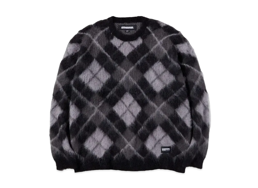 NEIGHBORHOOD Argyle Pattern Mohair Sweater "Black"