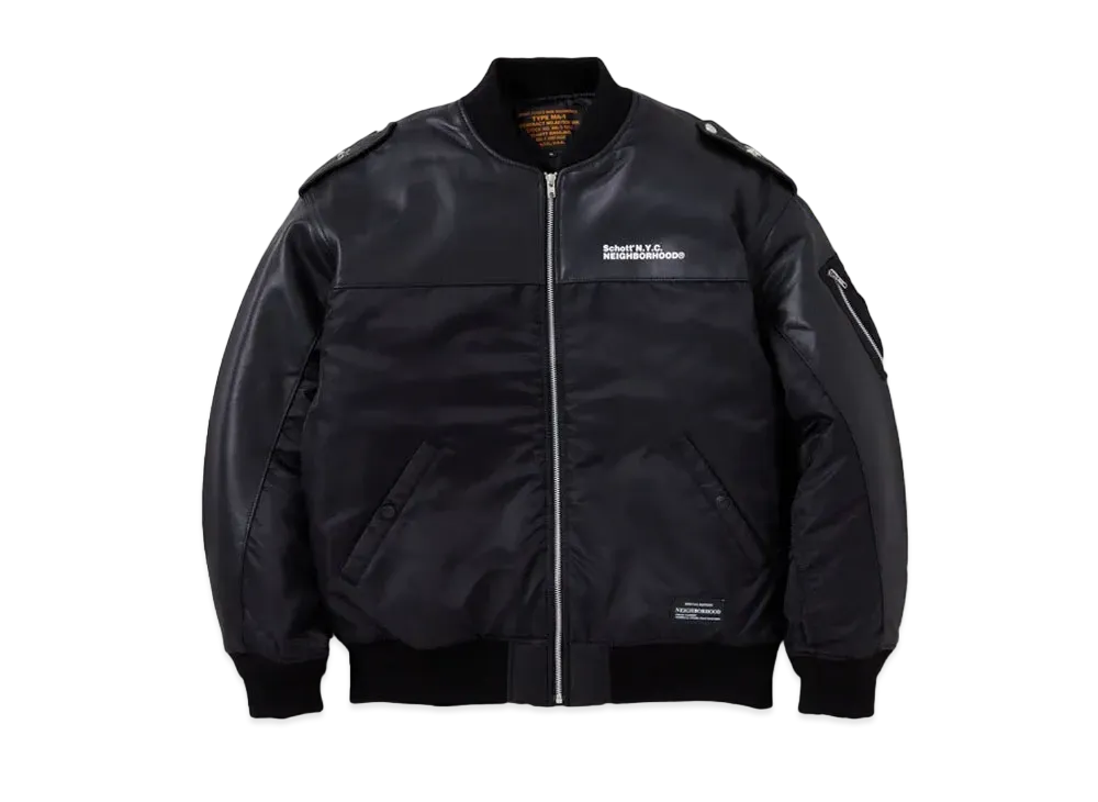 NEIGHBORHOOD x Schott Leather Combi MA-1 Jacket "Black"