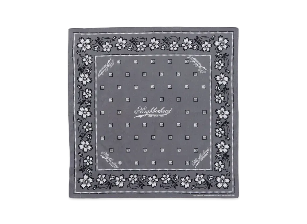 NEIGHBORHOOD Flower Bandana "Gray"