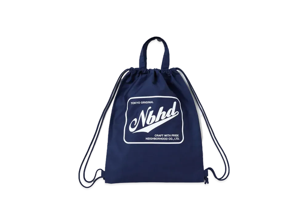 NEIGHBORHOOD Logo Drawstring Tote Bag "Navy"