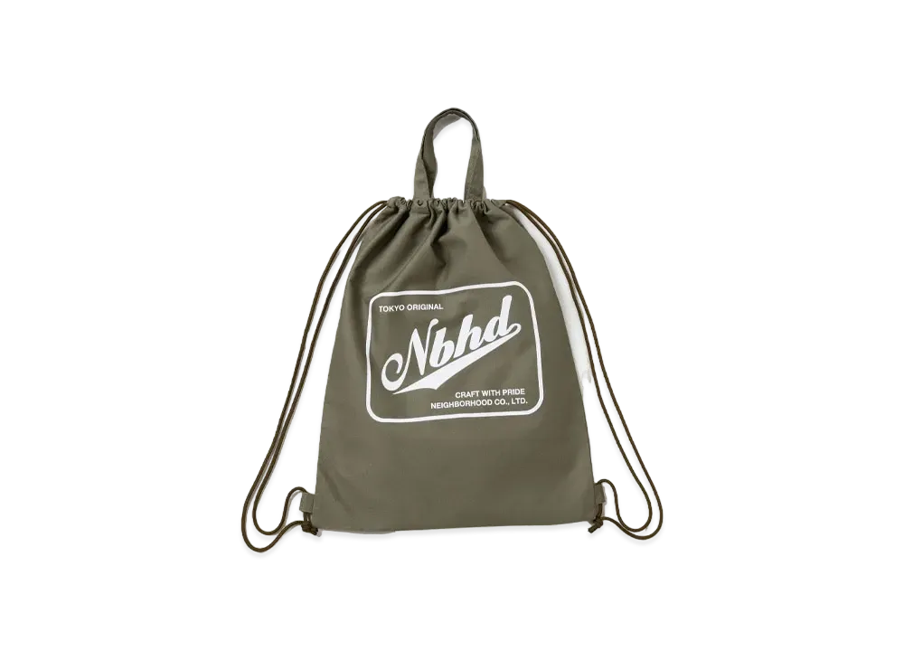 NEIGHBORHOOD Logo Drawstring Tote Bag "Olive Drab"
