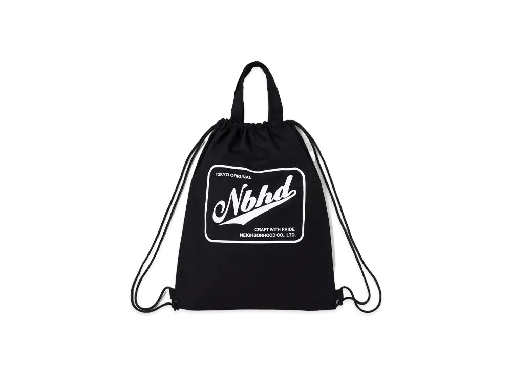 NEIGHBORHOOD Logo Drawstring Tote Bag "Black"