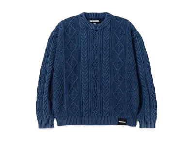 NEIGHBORHOOD Washed Crewneck Cable Sweater "Navy"