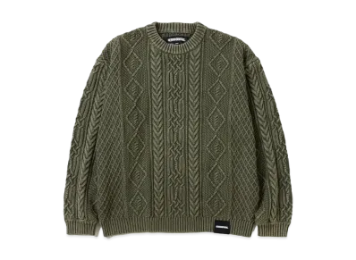 NEIGHBORHOOD Washed Crewneck Cable Sweater "Olive Drab"