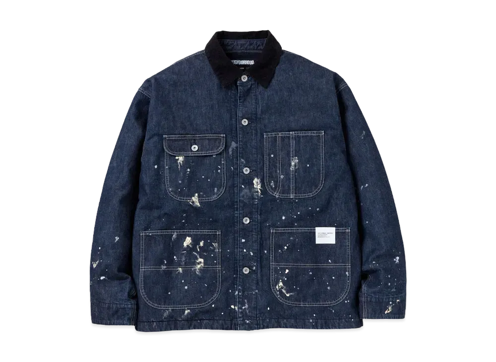 NEIGHBORHOOD Corduroy Collar Washed Coverall Jacket "Indigo"