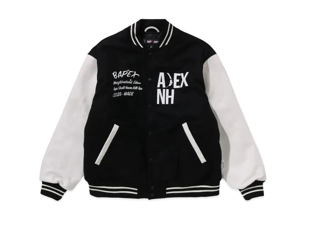 NEIGHBORHOOD x A BATHING APE Varsity Jacket Bape Ver "White"