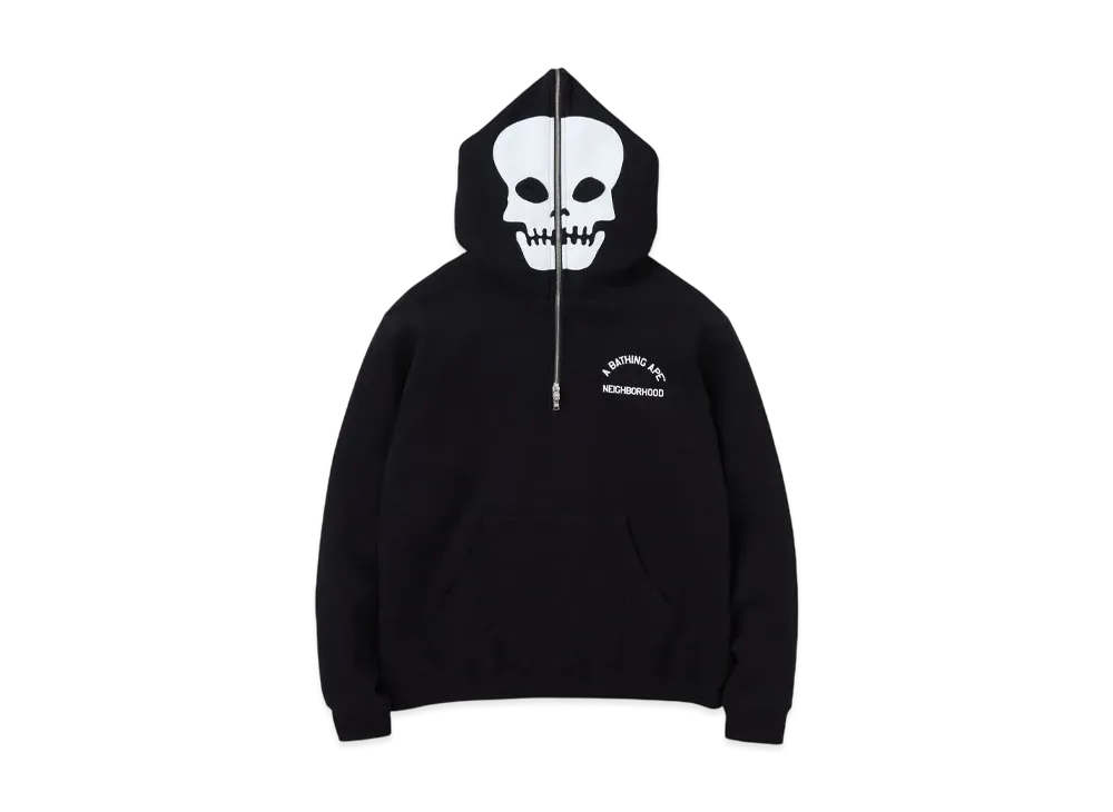 NEIGHBORHOOD x A BATHING APE Two Face Half Zip Hoodie "Black"