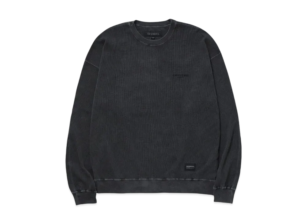 NEIGHBORHOOD Pigment Dyed Waffle Fabric Crewneck LS "Black"