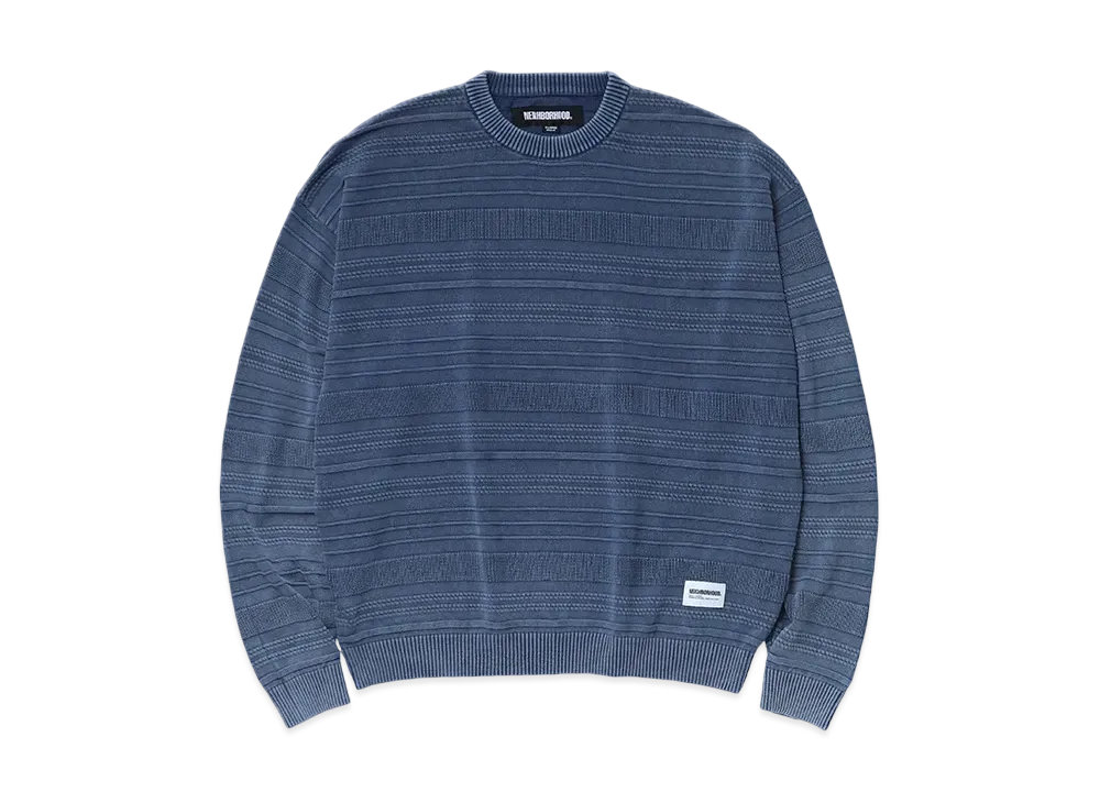 NEIGHBORHOOD Washed Crewneck Border Sweater "Navy"
