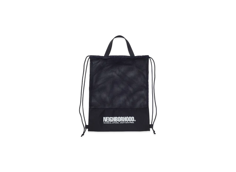 NEIGHBORHOOD Mesh Drawstring Tote Bag "Black"