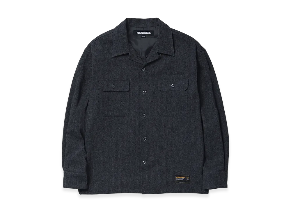NEIGHBORHOOD Herringbone Open Collar Shirt LS "Charcoal"
