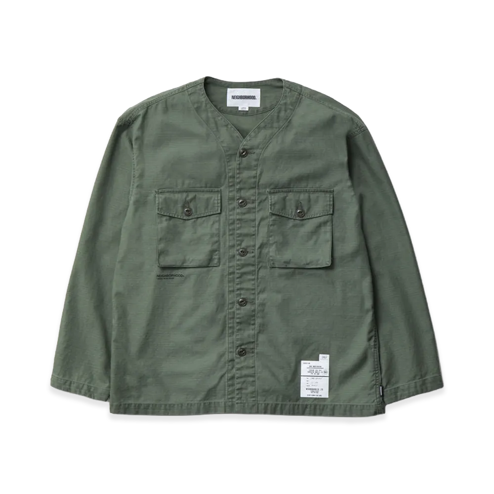 NEIGHBORHOOD No Collar Utility Shirt LS "Olive Drab"