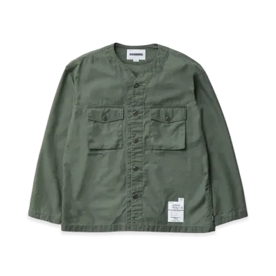 NEIGHBORHOOD No Collar Utility Shirt LS "Olive Drab"