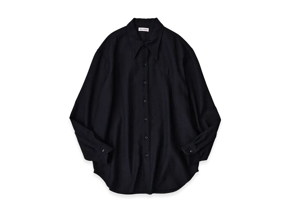 NICENESS Coleman Long Point Collar Shirt - Wool Serge "Black"