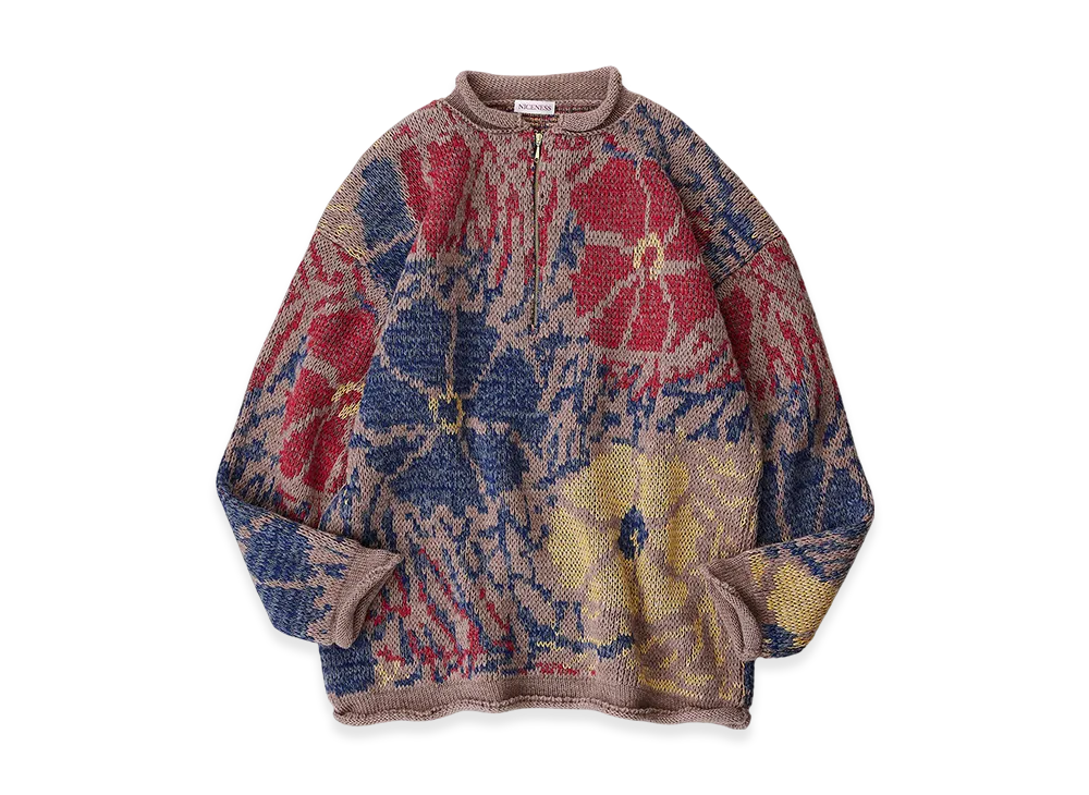 NICENESS Derain Half - Zip Sweater "Flower"