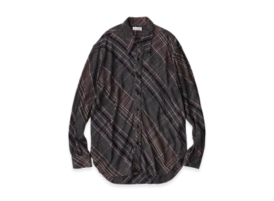 NICENESS Hellions Long Point Collar Shirt - Khadi Check "Khaki"