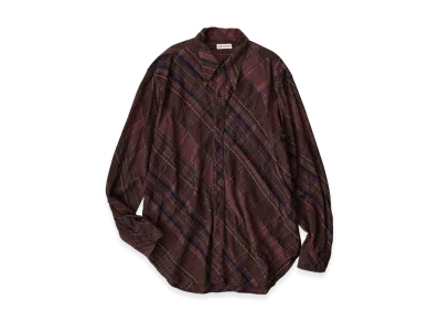 NICENESS Hellions Long Point Collar Shirt - Khadi Check "Brown"