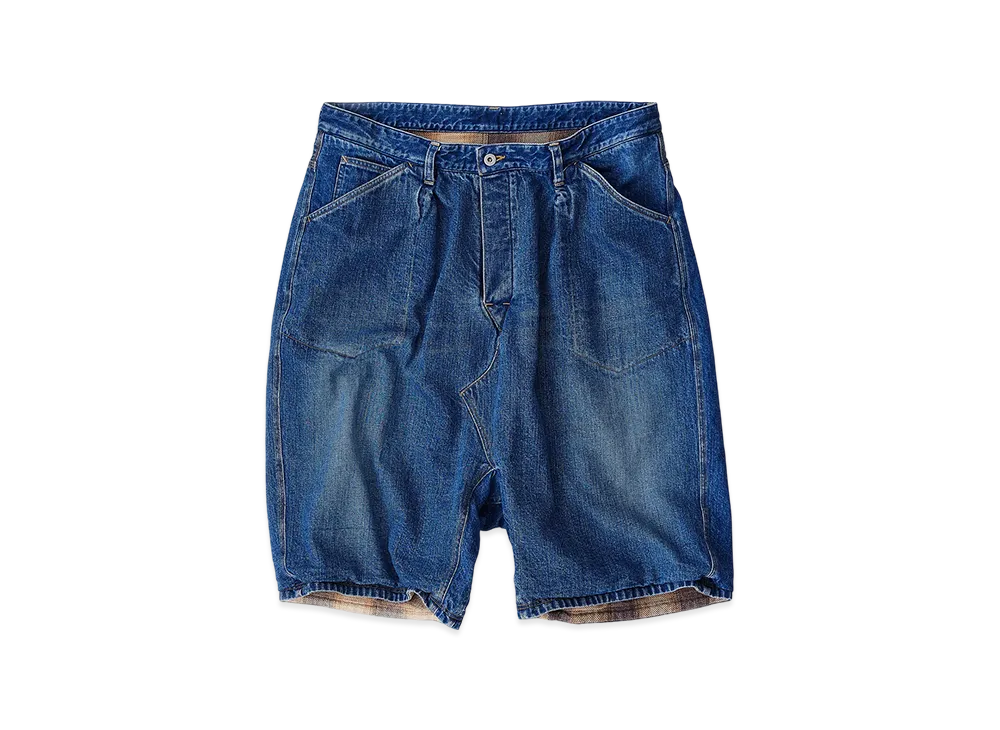 NICENESS Stu Distressed Denim Reversible Baggy Shorts "Indigo"