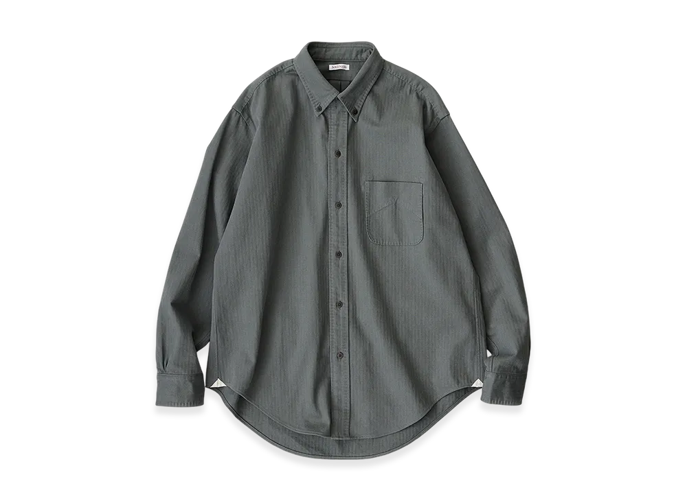NICENESS Duy Button Down Shirt - Herringbone "Olive"