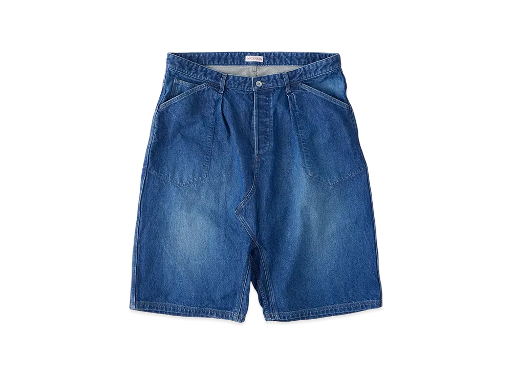 NICENESS E.Stu Aged Effect Baggy Shorts - Indigo "Indigo"