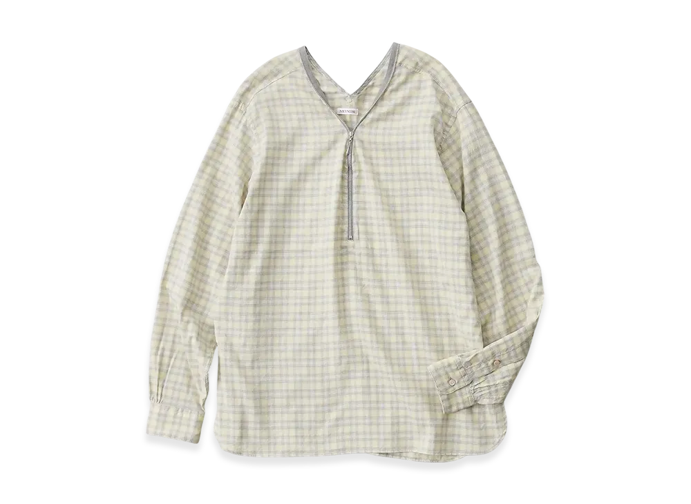 NICENESS Harper Ombre Check Pullover Zipneck Shirt "Lime Green"
