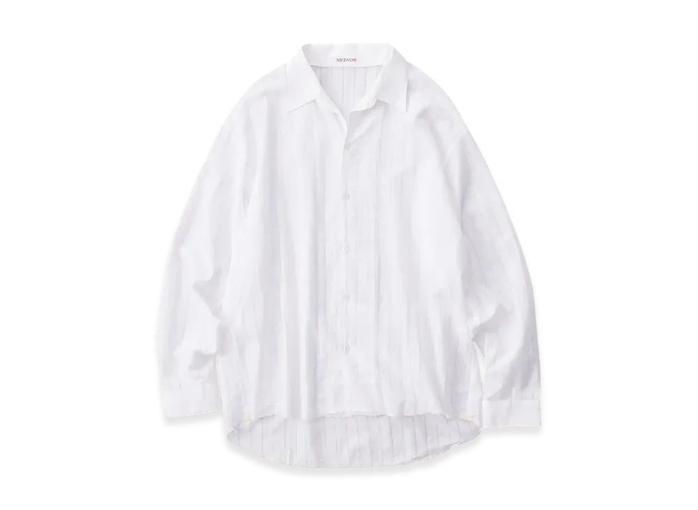 NICENESS D.Castelino Open Collar Shirt - Pull Stripe Khadi "White"
