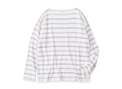 NICENESS M.Melvin Boat Neckline T Shirt Long Sleeve - Multi Stripe "White"