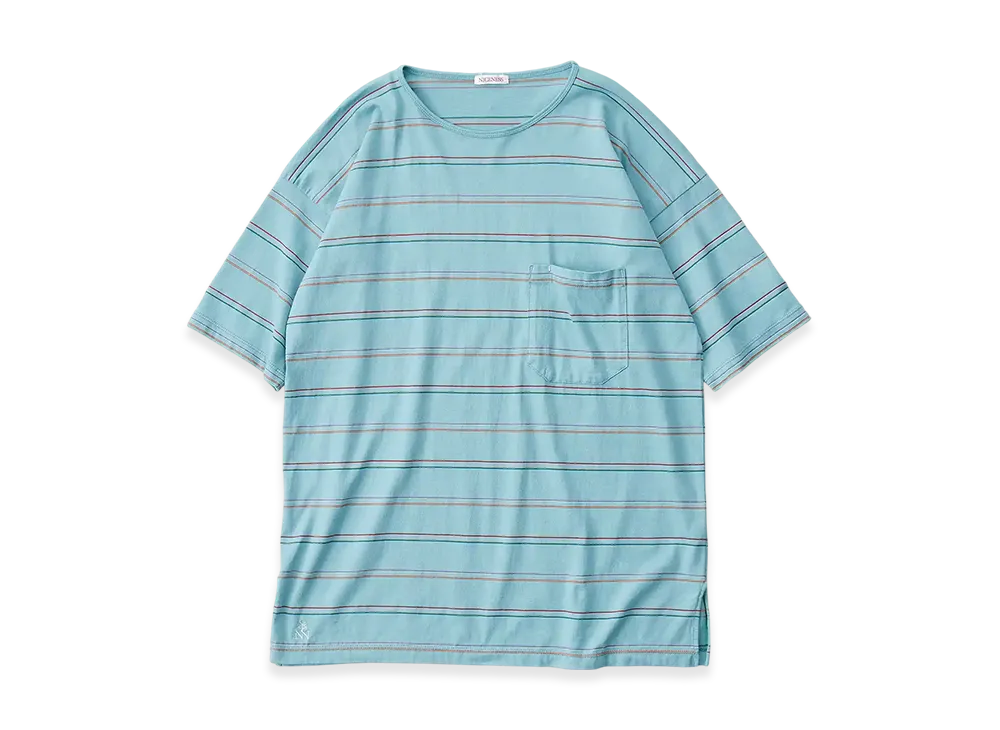 NICENESS M.Sandin Pocket T Shirt Short Sleeve - Multi Stripe "Turquoise"
