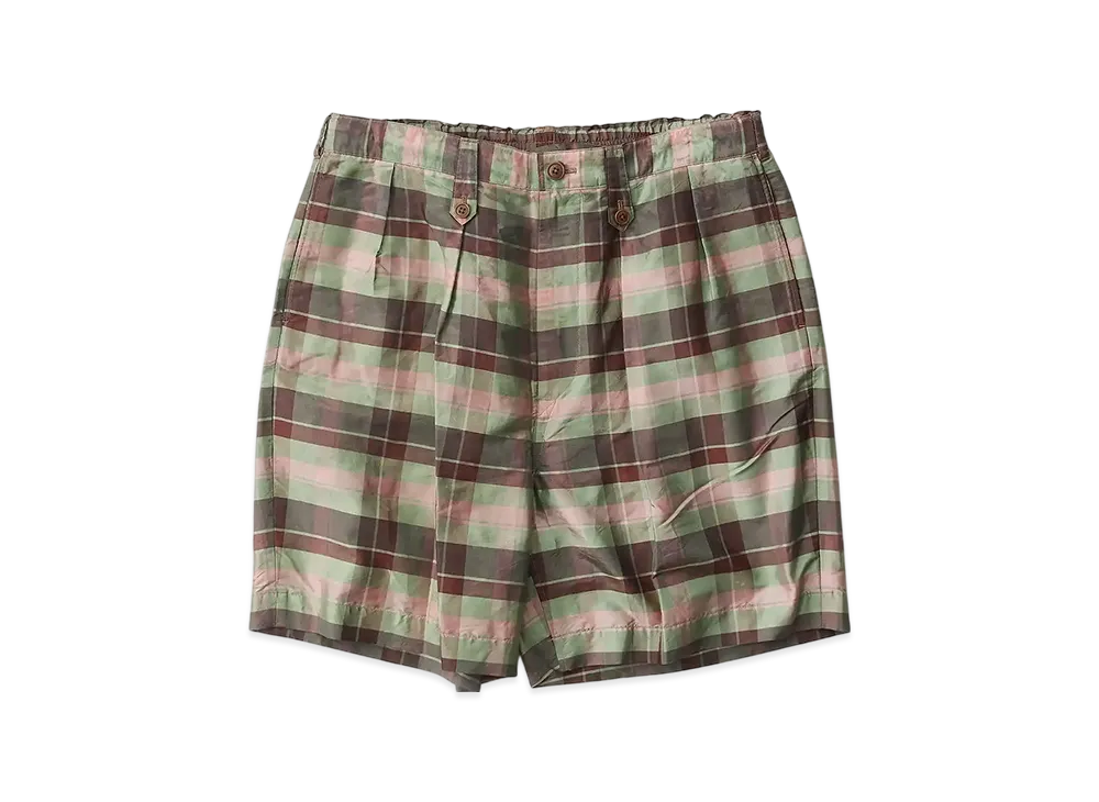 NICENESS Burnel Silk Check Gurkha Shorts "Green"