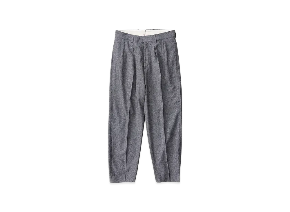 NICENESS Slack Wool Silk Chambray Flying V Trousers "Gray"